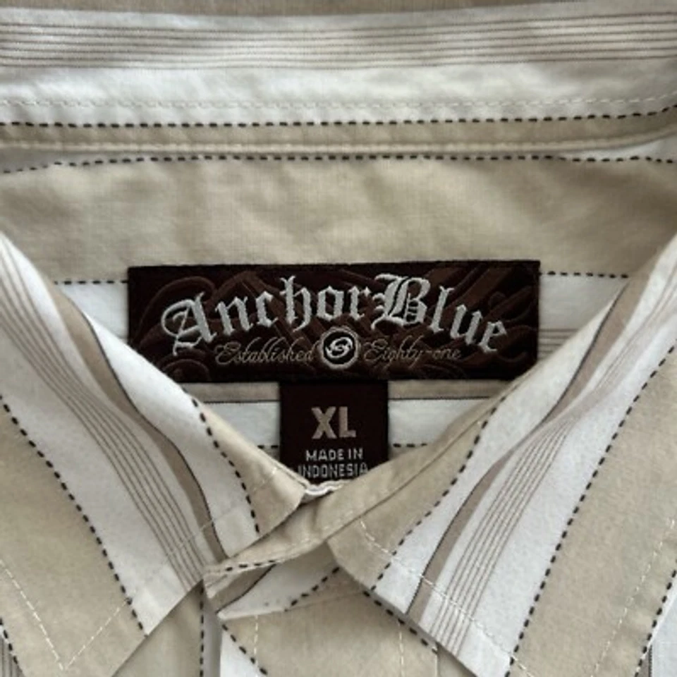 Vintage Y2K Anchor Blue Button-Up Shirt XXL White Black Beige Embroidered - Image 3 of 4