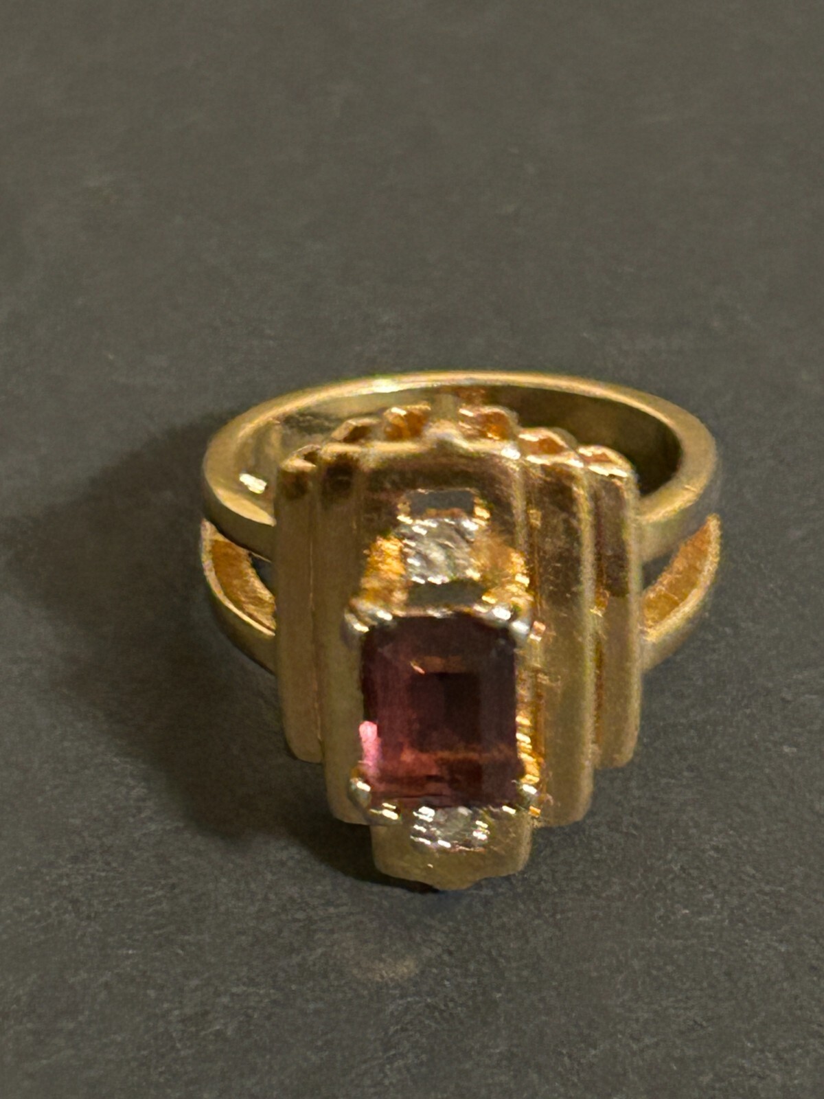18KH Gold-plated Ring with Rectangular Purple Sto… - image 1