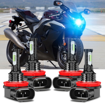 For Suzuki GSXR1000 2009-2016 4X H9+H11 LED Headlights Bulbs High Low Beam Blue