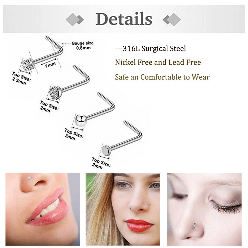 Piercing corporal 16 piezas arco iris L curvado nariz tachuelas anillo acero quirúrgico ópalo circonita cúbica L 20G Foto 3 de 4