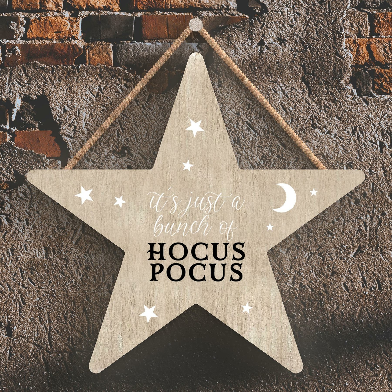 HOCUS POCUS STAR SHAPED WITCHCRAFT THEMED HALLOWEEN WOODEN HANGING PLAQUE