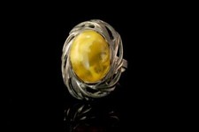 VINTAGE BALTIC BUTTERSCOTCH AMBER 925 STERLING RING BR