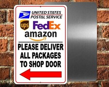 Deliver All Packages To Shop Door Arrow Left Sign / Decal Delivery Usps Si081