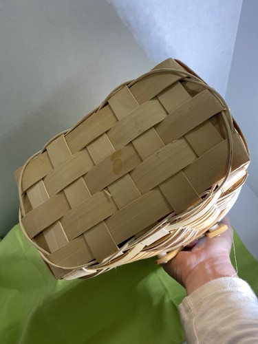 Basket Wicker Handles Opening Wood Lid Flower Resin Decor Happy Easter New 6x8 - Picture 5 of 9