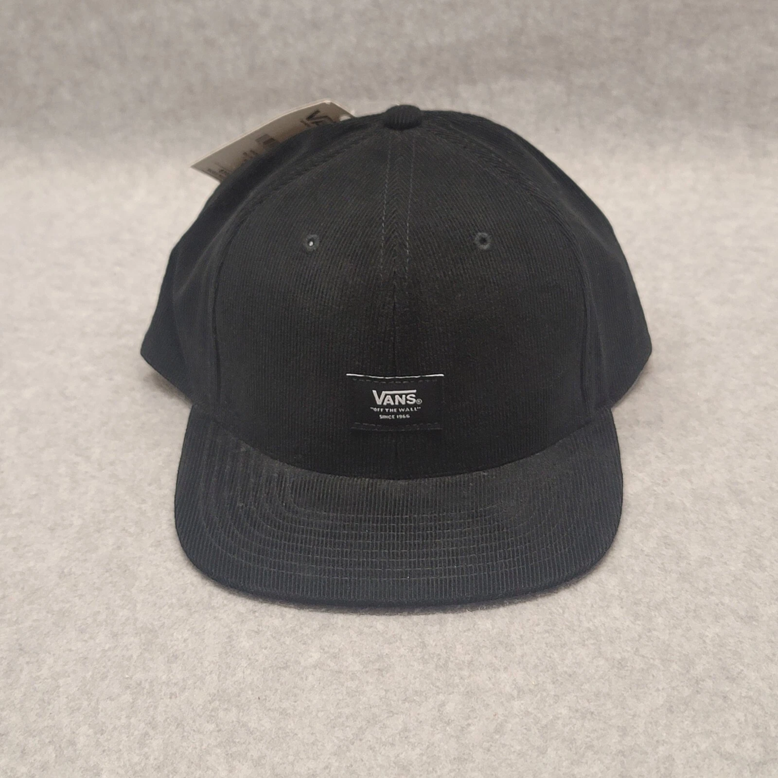 Cappello uomo Vans tesa piatta snapback piccolo logo berretto velluto a coste nero regolabile