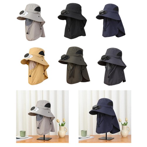 Outdoor Hat with Fan Removable Face Cover Wide Brim Comfortable Fishing Hat