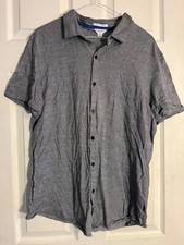 Calvin Klein Slim Fit Gray Short Sleeve Button Front Shirt XL Cotton Free Ship