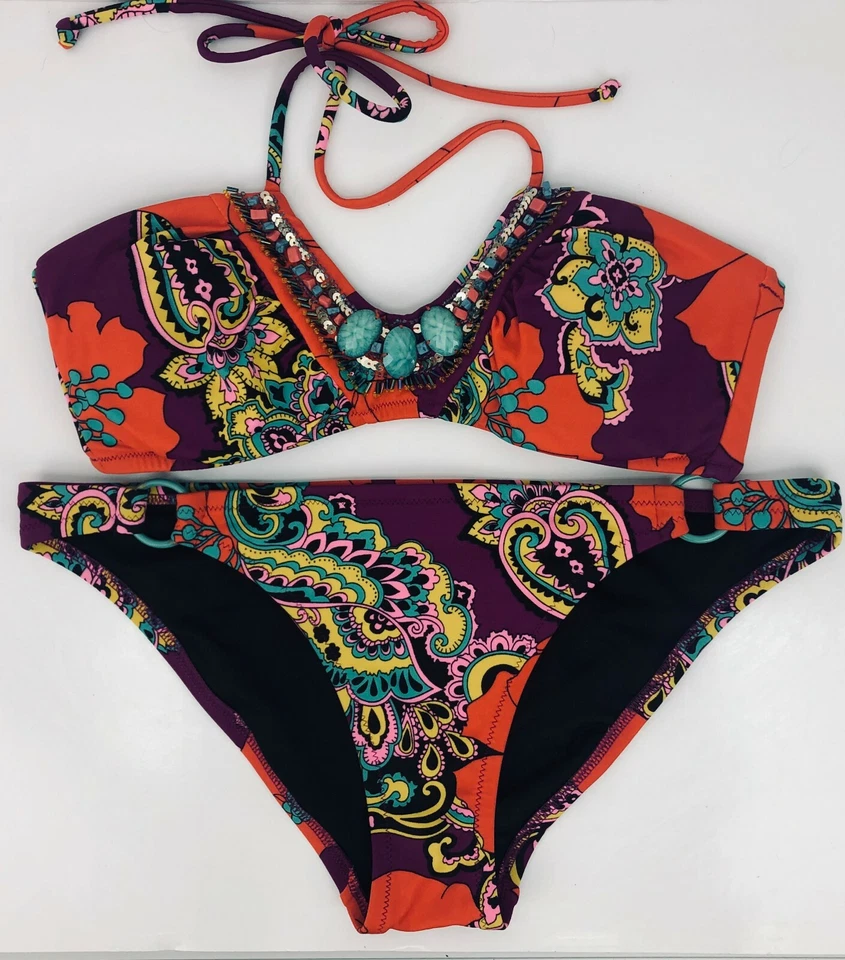 New VICTORIA'S SECRET Bikini Orange Purple Paisley Embellished Swimsuit 2Pc Sm - Image 2 of 4