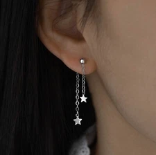 Surgical Steel 6mm Stars Studs Chain Earrings 4-4.5cm