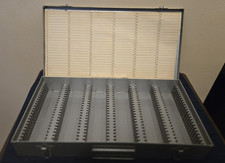 Vintage Logan Deluxe No. 110-115 Silver Metal Slide File Box Holds 150 Slides