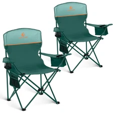 2 Pack Camping Chair Heavy Duty Portable Folding Chair with Cup Holder Green