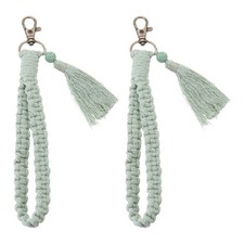 2 Pcs Boho Macrame Keychain Boho Tassel Wrist Keychain Purple