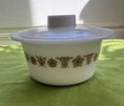 Pyrex Butterly Gold Corelle Corning ware Butter Bowl with Lid Vintage Gold White