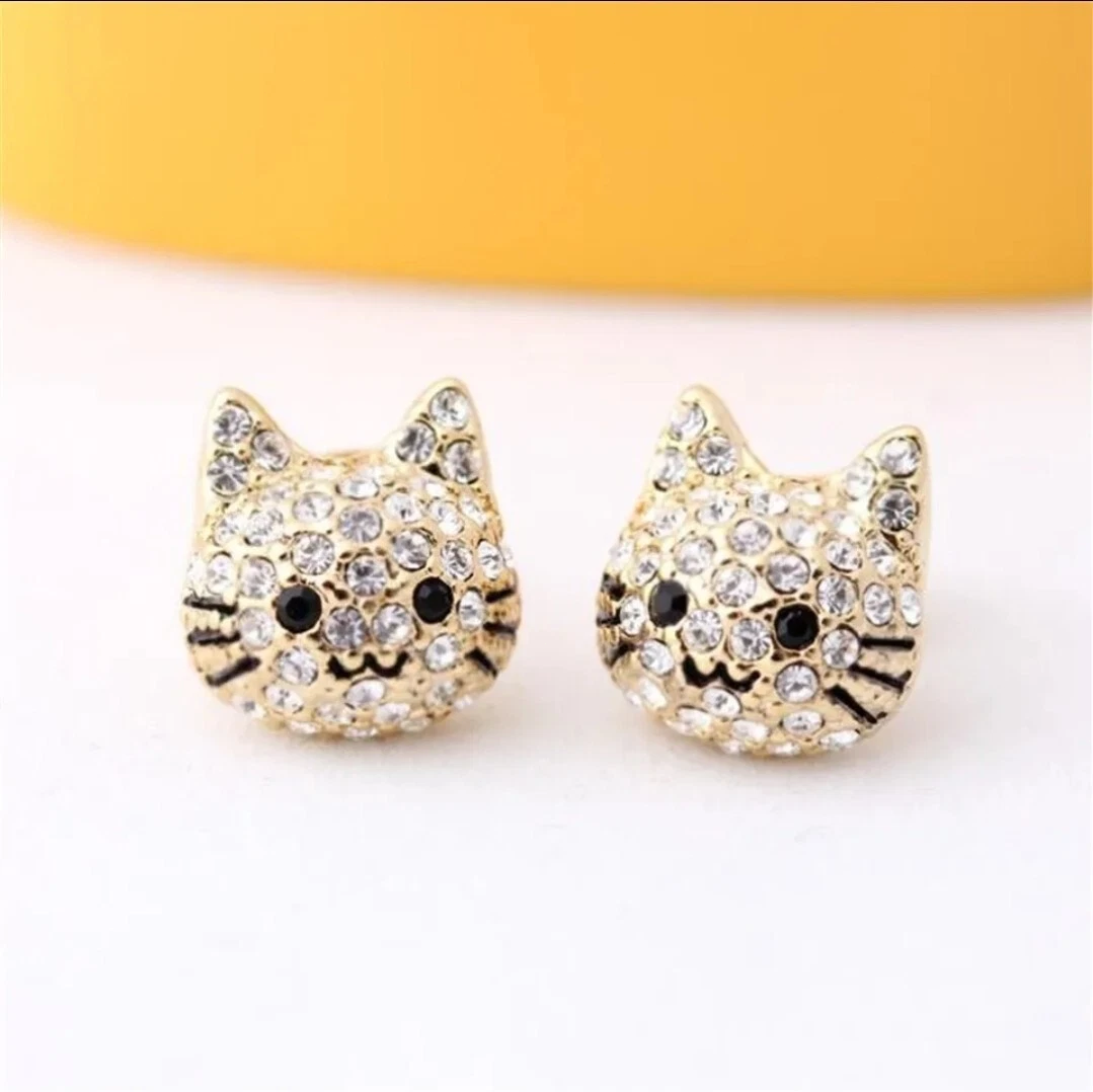 Women's Fashion Jewelry Kitty Cat Rhinestone Stud Earrings 37-11