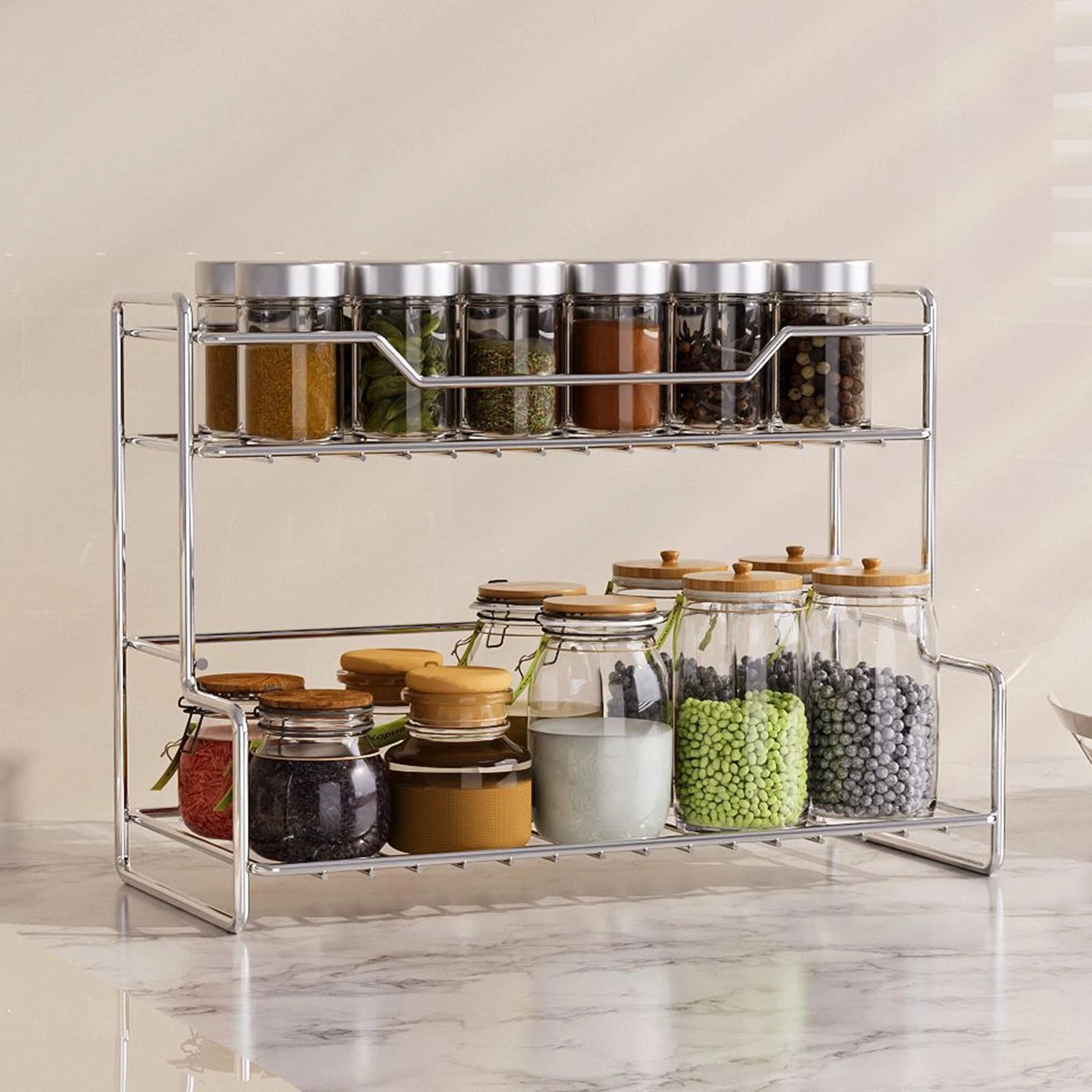 Kitchen Counter Shelf Bathroom Storage Rack 2 Tier Spice Rack