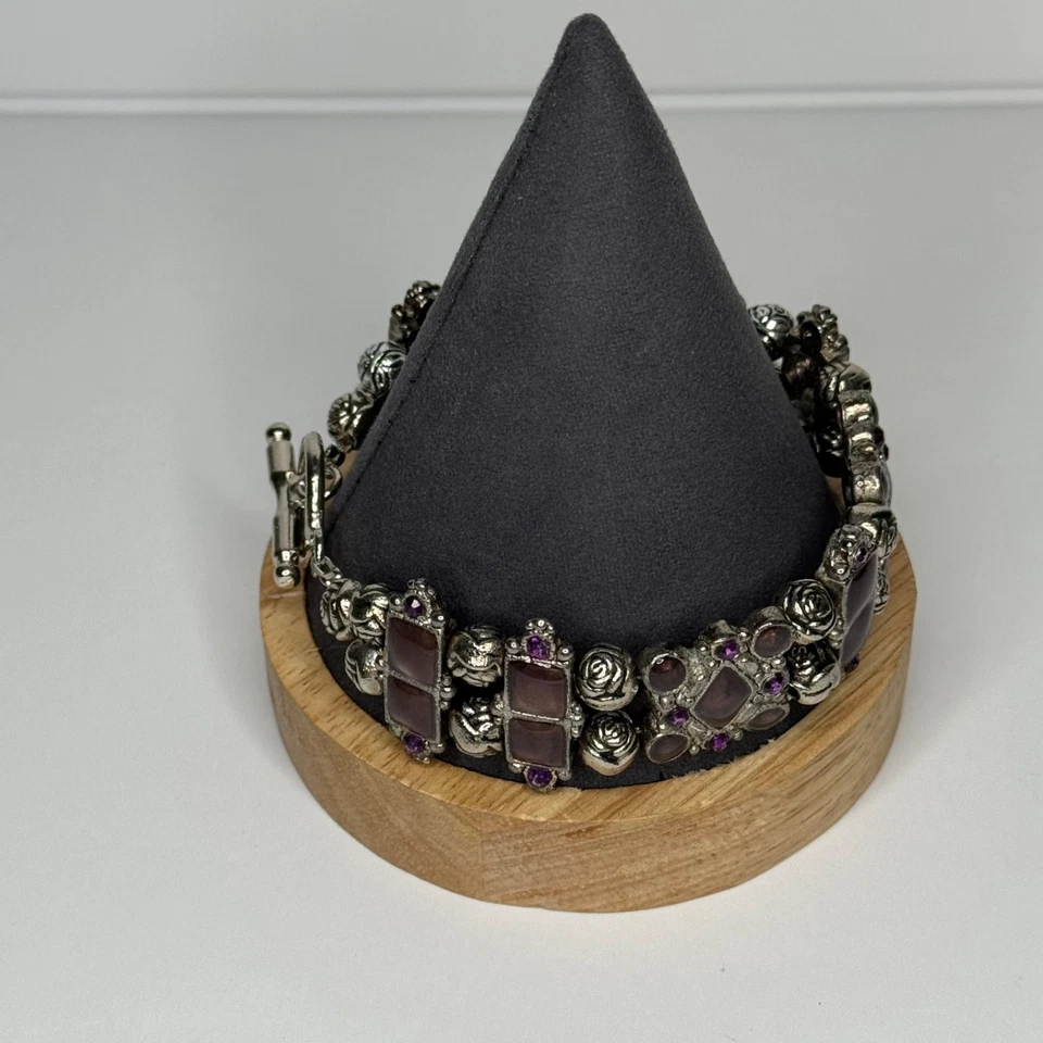 "Pulsera llamativa lavanda estrás esmalte tono plata cierre de palanca 9""" Foto 4 de 4