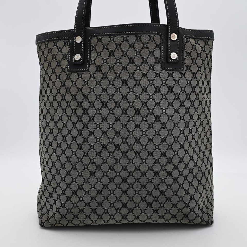 CELINE Trapeze Canvas Leather Tote Bag Navy Authentic Luxury Handbag