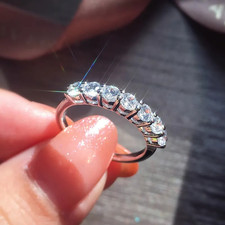 14K Solid White Gold Moissanite Half Eternity Wedding Band 1.50 Carat Round Cut