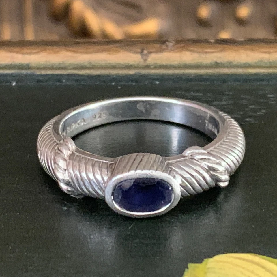 Judith Ripka Sterling Silver Iolite Cable Ring Size 10 Estate Band Thailand  016 - Image 2 of 4