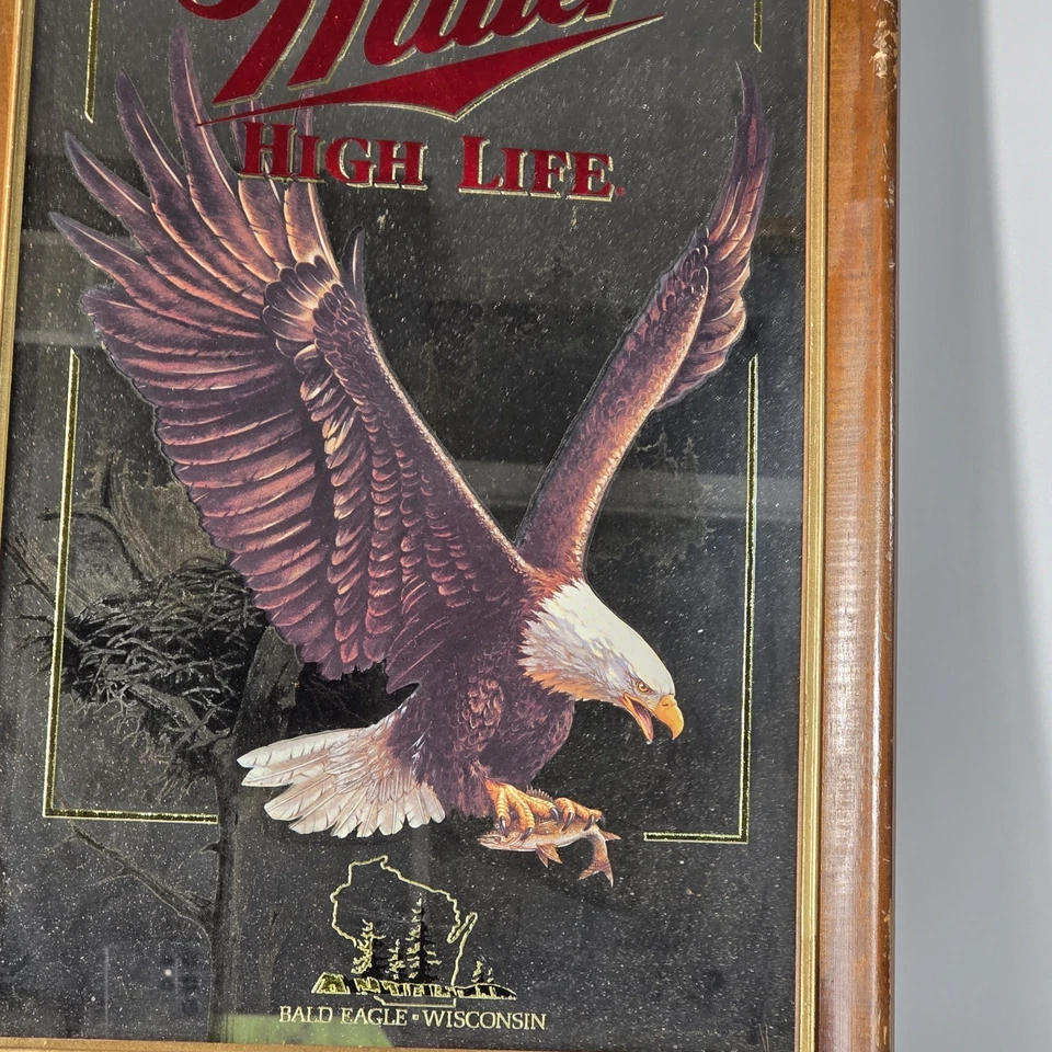 Miller High Life Wildlife Series Mirror Bald Eagle 1st Printing Framed Vintage - Image 2 of 4