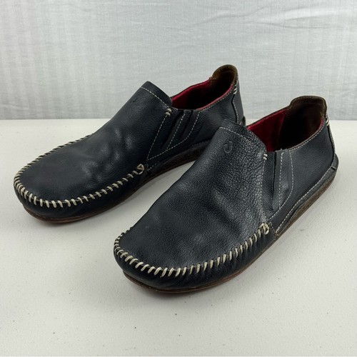 OluKai Ali’l Elua Black Crafted Leather Slip-On Loafers Men's Size 10.5 EUR 43.5