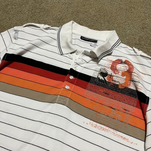 Y2K Rocawear White With Orange Striped Polo Shirt XL - Picture 3 of 6
