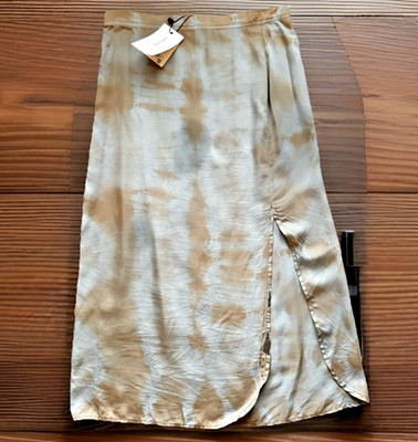 JOHN ELLIOTT Skirt Size 1/Small Pastel/Cement Tie Dye Silk Thyme X Slit Midi NWT
