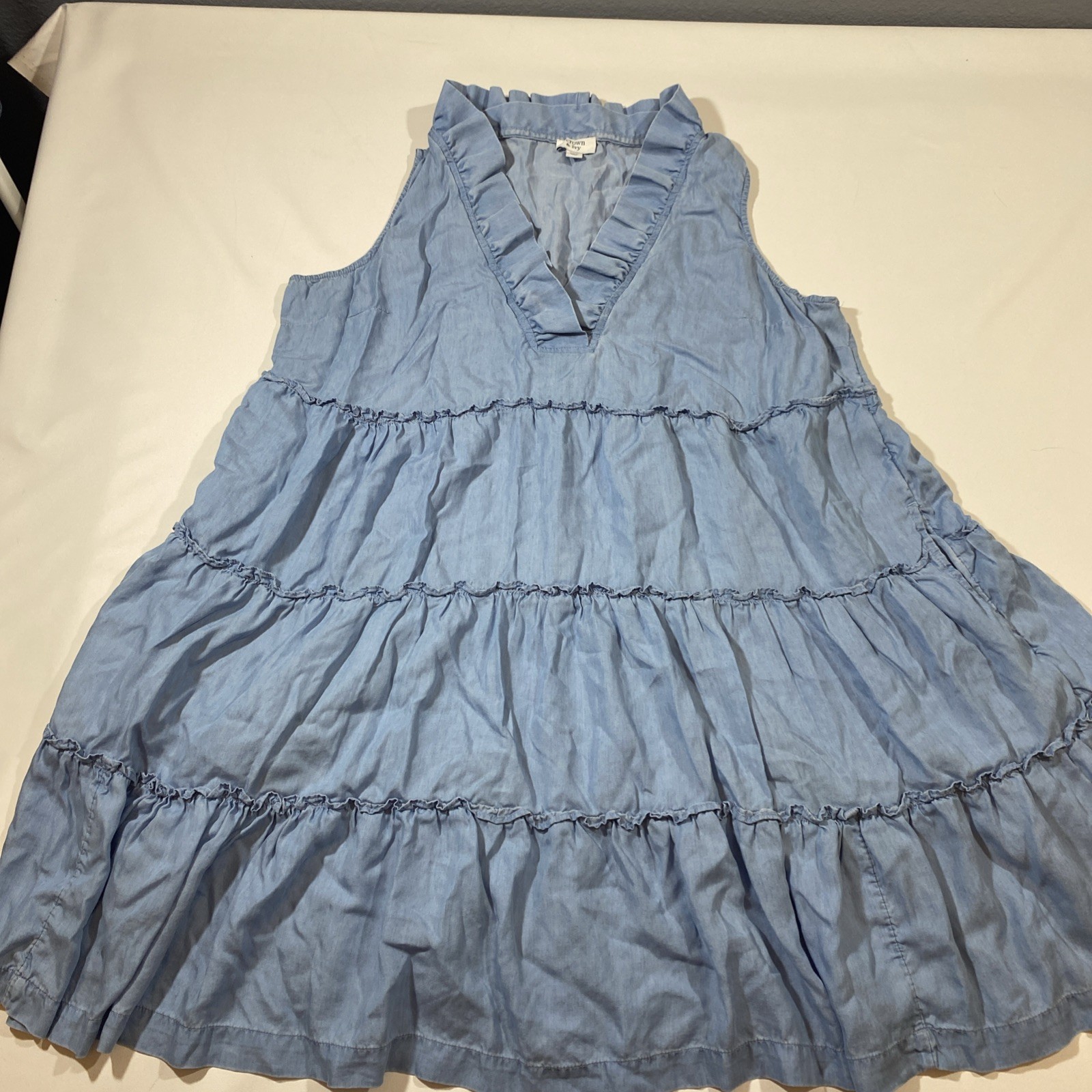 Crown & Ivy Women's Tencil Sleeveless Ruffle Tiered Shift Dress Size PXL