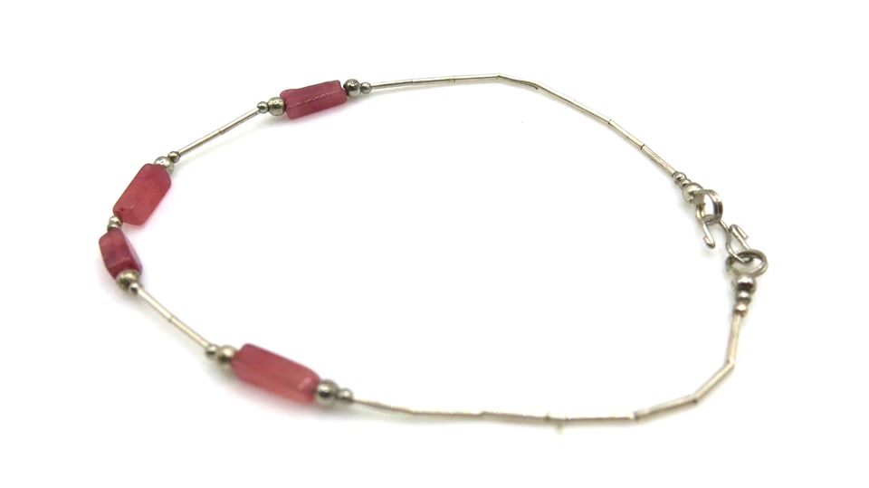 VTG Natural Ruby Beaded Anklet – 925 Sterling Silver, Handmade Gemstones, 9.5 - Image 3 of 4
