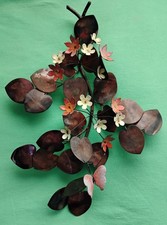 1970s COPPER CREATIONS by LEE - COPPER/ENAMEL FLORAL BUTTERFLY WALL SCULPTURE 