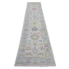 2'7"x12' Gray Wool Hand Knotted Afghan Angora Oushak Runner Oriental Rug 21584