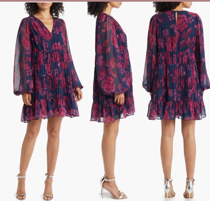 NWT Ted baker London Terisa Floral Long Sleeve Tiered Chiffon Swing Dress US 12