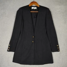 St. John Blazer Women 4 Black Santana Knit Two-Button Mid-Length V-Neck Jacket