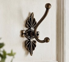 Vintage Antique Brass Baroque Style Double Wall Hook Gold 2-hook Coat Hanger
