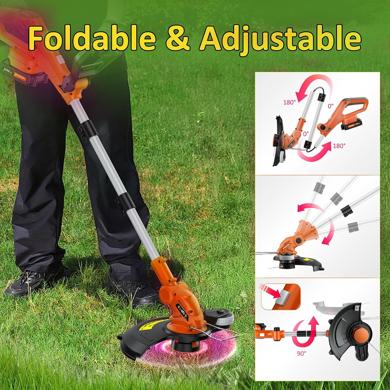 Electric String Trimmer Cordless with 2X2.0Ah Battery, 20V Battery Powered 12-In