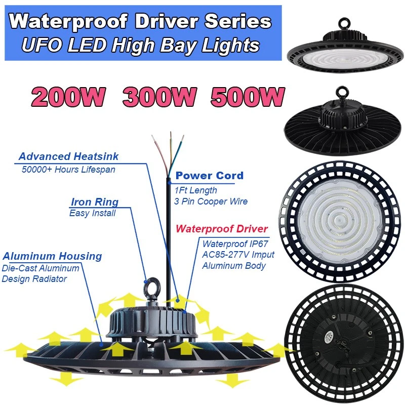 UFO LED 高湾灯 200W 300W 500W 工业工厂仓库商店 GYM 灯 — 第 4/4 张图片