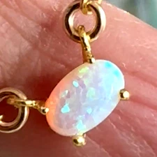 $590 NEW COUTURE OVAL OPAL 18K YELLOW GOLD CHAIN NECKLACE CHARM PENDANT 18" 16"