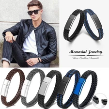 Urn Bracelet for Human / Pet Leather Cremation Bracelet Memorial Urn Cuff Bangle