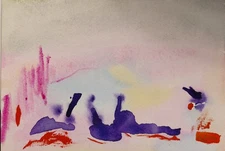 art original watercolor painting "Curiousity" spiritual lake abstract purple
