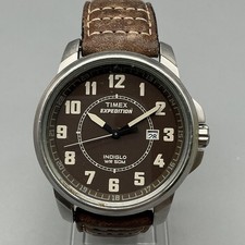 Timex Expedition Mens Watch 40mm Brown Dial Leather Indiglo New Battery