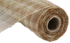 Multi Stripe Deco Poly Mesh Ribbon 10 Inch x 30 Feet Ivory Brown Natural Decor