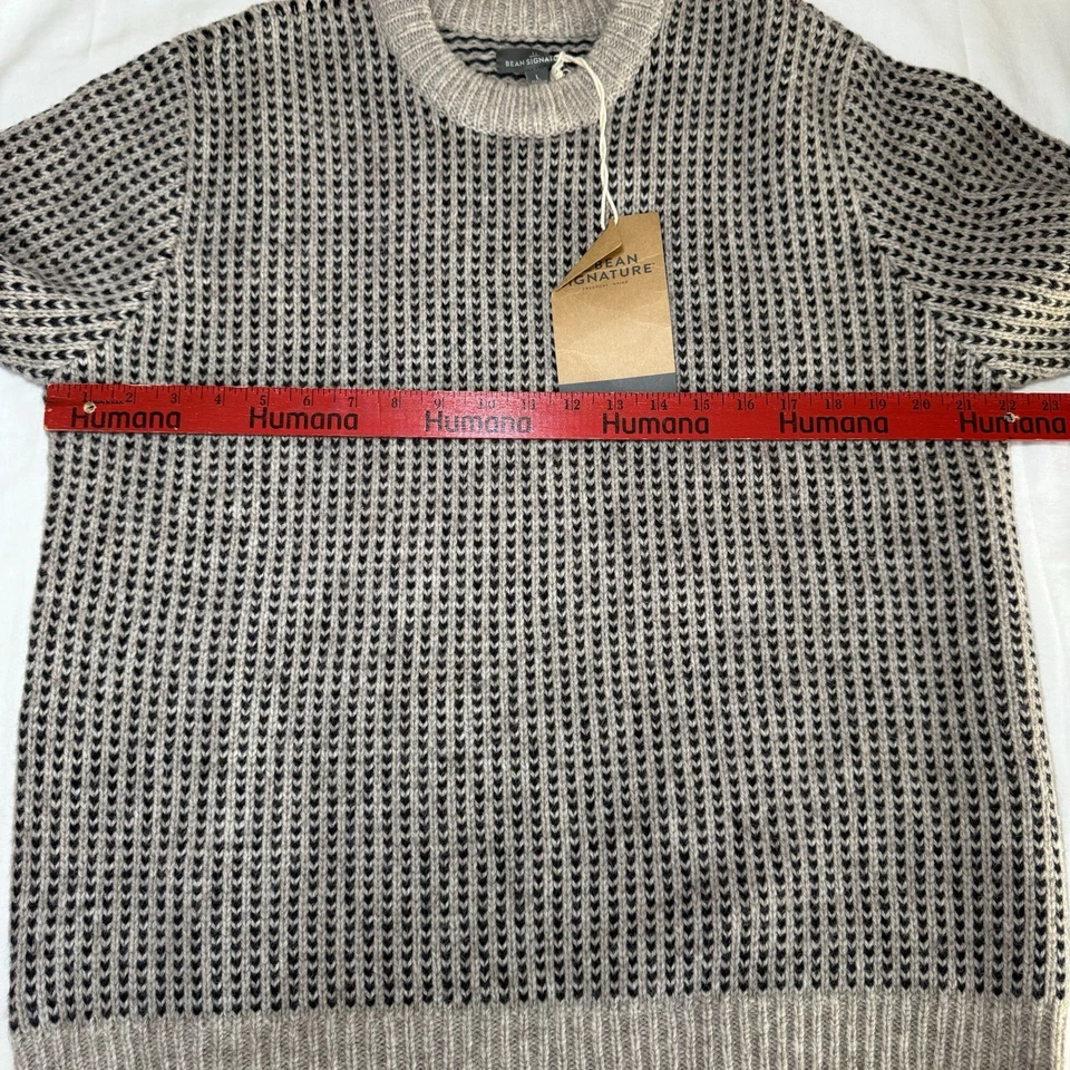 LL BEAN Signature Mens Wool Sweater Birdseye Chunky Knit Crew Neck Tan Sz L NEW - Image 4 of 4