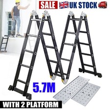 5.7M Aluminium Folding Ladder Multi-Purpose Platform Extendable Step Ladders UK