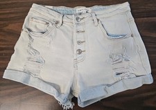 Almost Famous Shorts Womens 11 Light Wash Denim Distressed Stretch Cut Off 28
