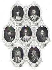 PORTRAITS FROM ANCIENT COINS 1850 King George Queen Victoria  ANTIQUE ENGRAVING
