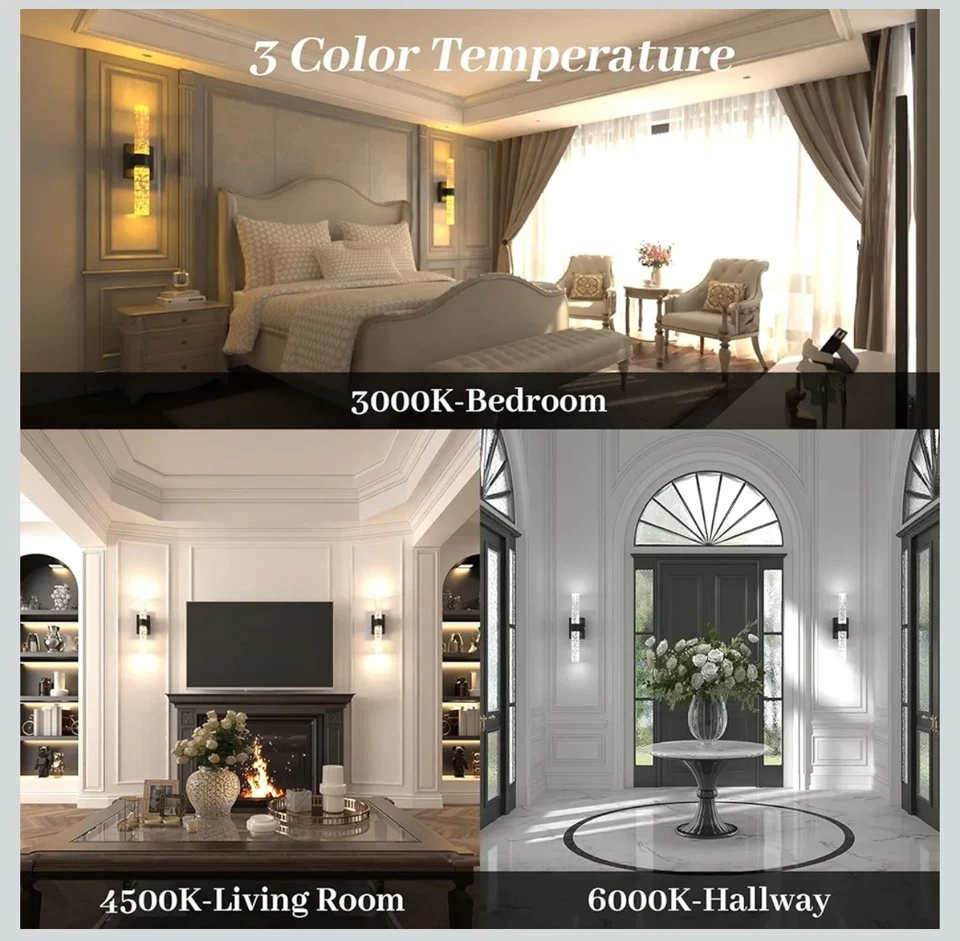 Aplique de pared inalámbrico burbuja de cristal LED recargable regulable luz de 3 colores Foto 3 de 4