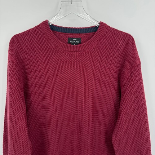Savane maglione uomo XL girocollo pullover tessuto waffle 100% cotone vino rosso NUOVO - Foto 2 di 8