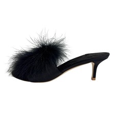 LOUIS VUITTON Fur, Beads, Marilyn, LV Logo Satin Sandals black Satin Women