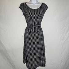 white black patterned scoop neck midi a-line dress