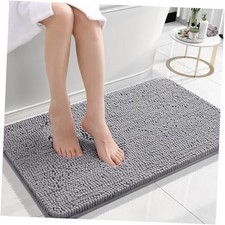 Bathroom Rugs 24x16, Extra Soft Absorbent Chenille Bath Rugs, 24" x 16" Grey